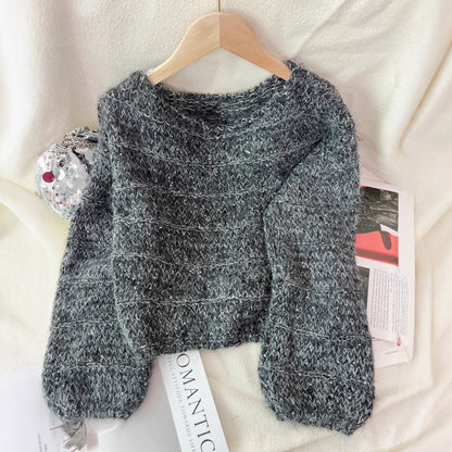 Damen Grobstrickpullover Lässiger Schnitt Ballonärmel Eveloria
