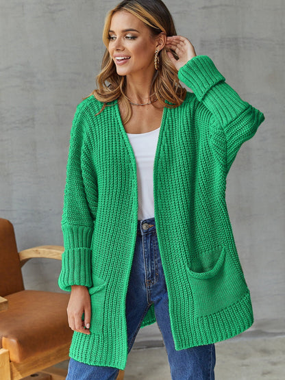Damen Strickjacke Offene Front Große Taschen Eveloria