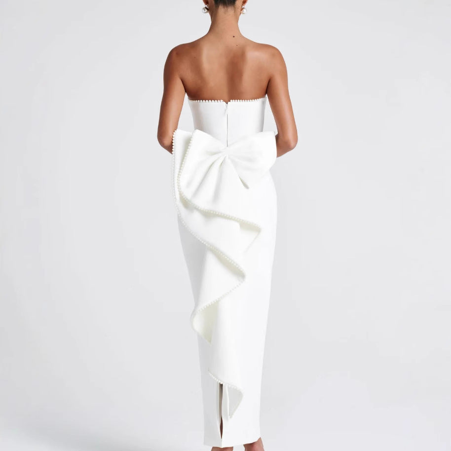 Damen Maxikleid Schulterfrei Rüschen Eveloria
