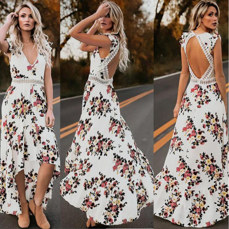 Damen Maxikleid Elastisch Floral Schwarz - Eveloria