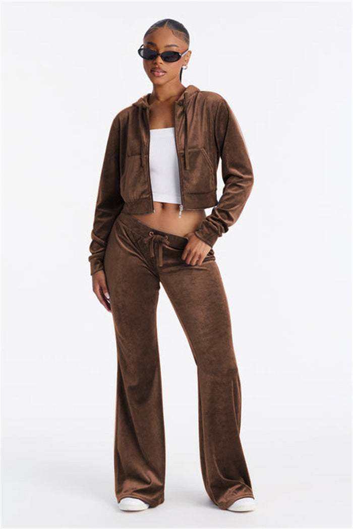 Damen Cropped Kapuzenjacke Baumwolle Reißverschluss
