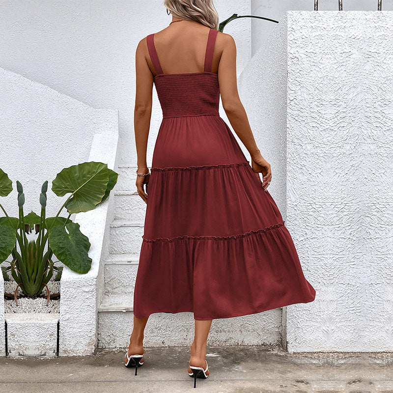 Damen Midikleid Luftige Rüschung Taillierter Schnitt Eveloria