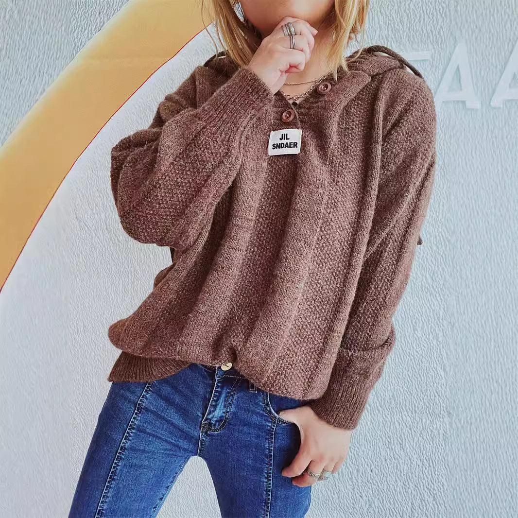 Damen Hoodie mit Knöpfen und Strickdesign Grau Eveloria