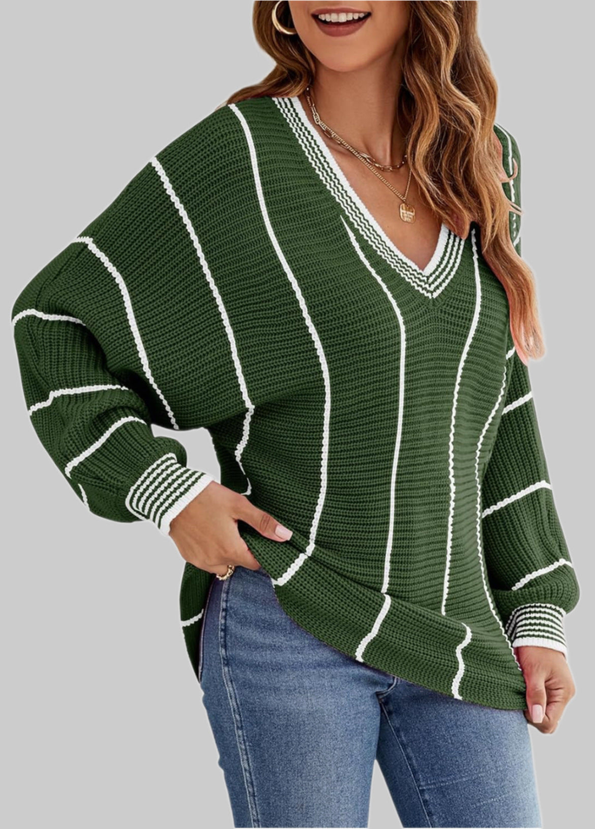 Damen Pullover V-Ausschnitt Streifen Design