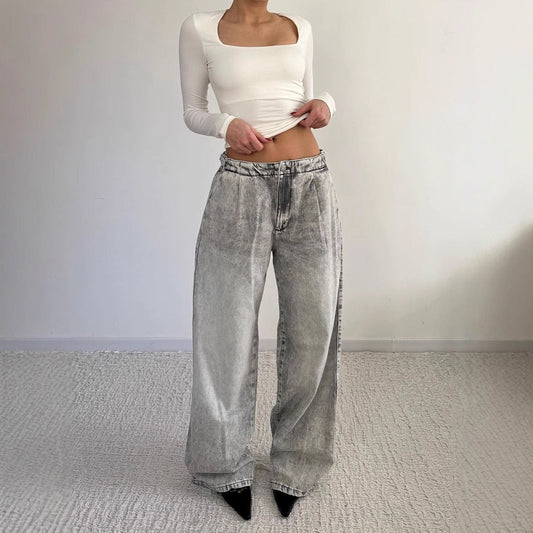 Damen Weite Jeans Lässig Blau Eveloria - Eveloria