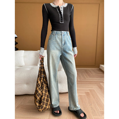 Eveloria Damen Langarm Henley Shirt Komfort Baumwolle