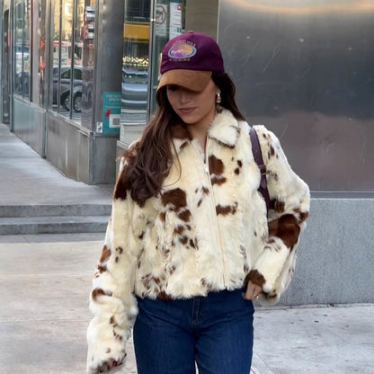 Damen Kunstpelzjacke Tierdruck