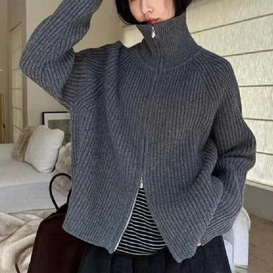 Damen Strickjacke Oversized mit Reißverschluss - Eveloria