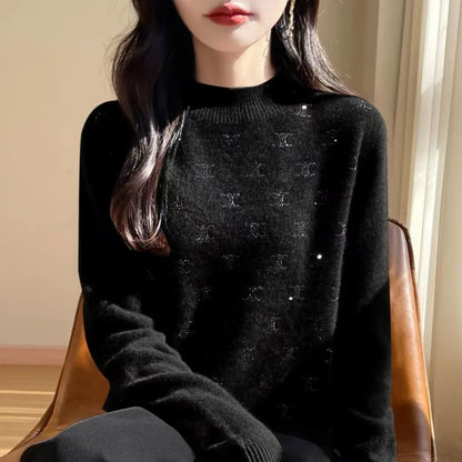 Damen Strickpullover Feines Glitzerdesign Rundhalsausschnitt Eveloria