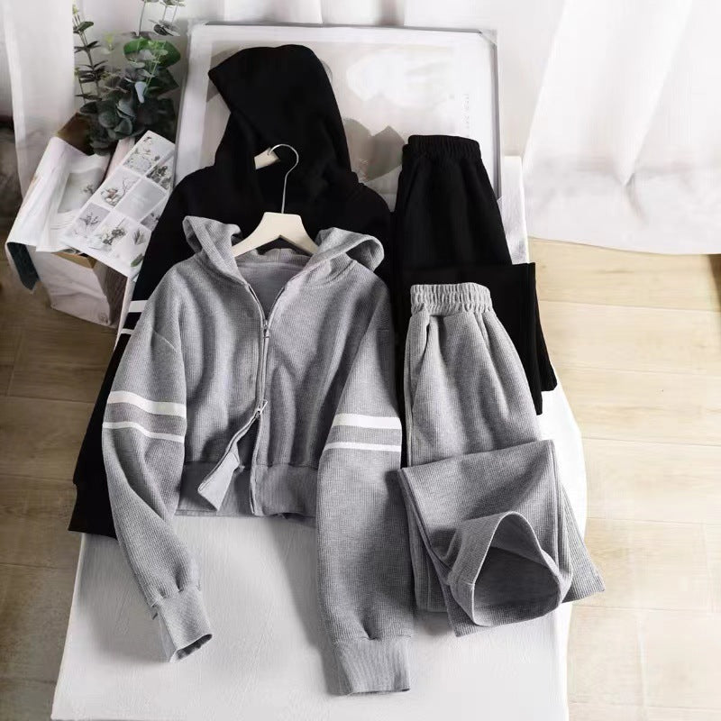 Damen Hoodie Jogginghose Kombi mit Reißverschluss Schwarz Eveloria - Eveloria