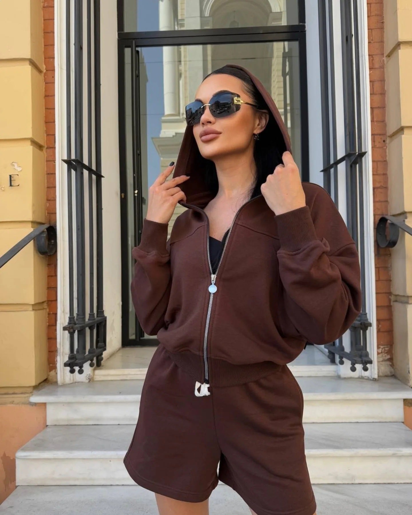 Damen Sportliches Zweiteiler-Set Kurzärmelige Jacke Lässige Shorts