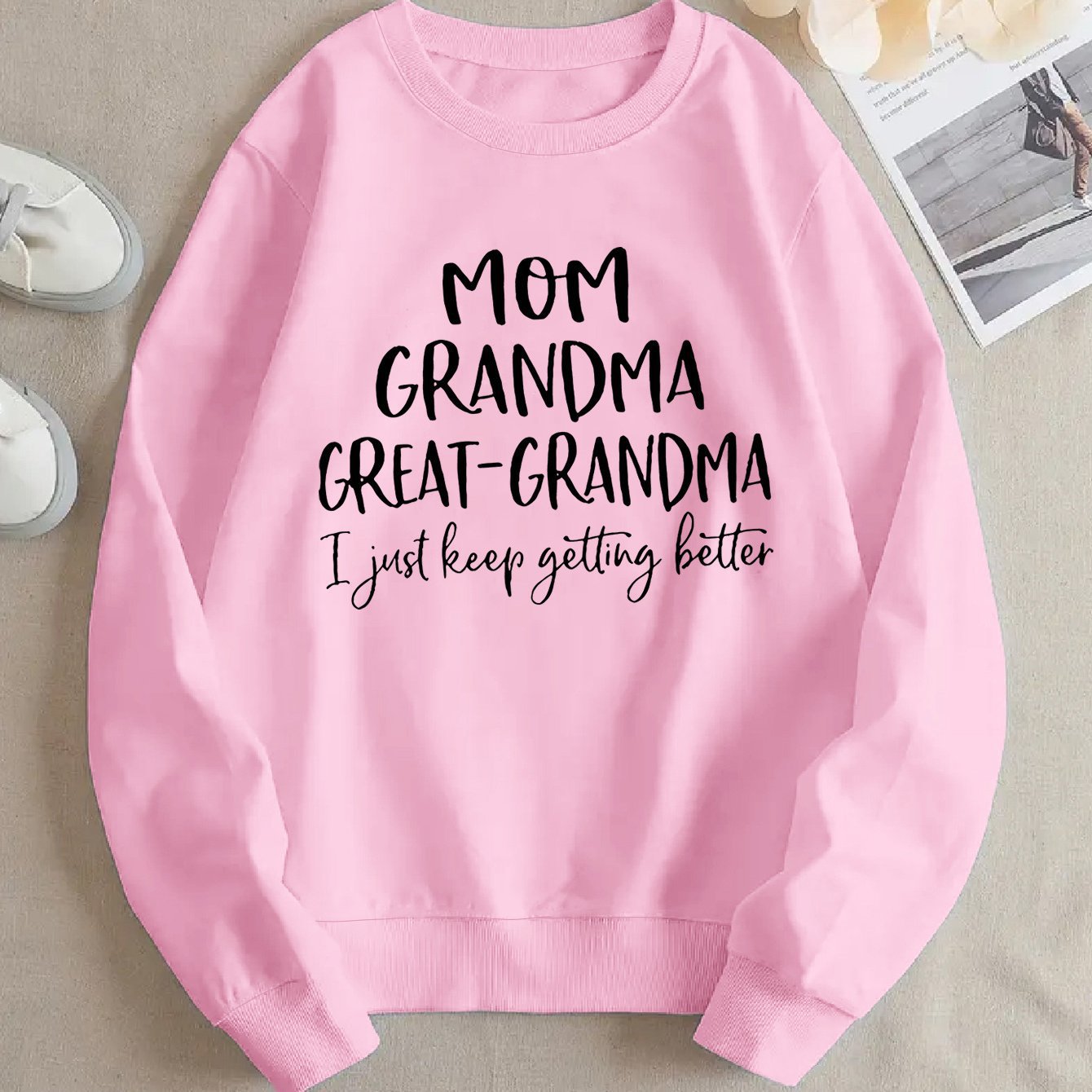 Damen Sweatshirt Familienaufdruck Bequem Grau Eveloria