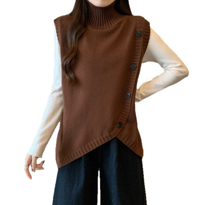 Damen Strickpullover Asymmetrisch Hoher Kragen Eveloria