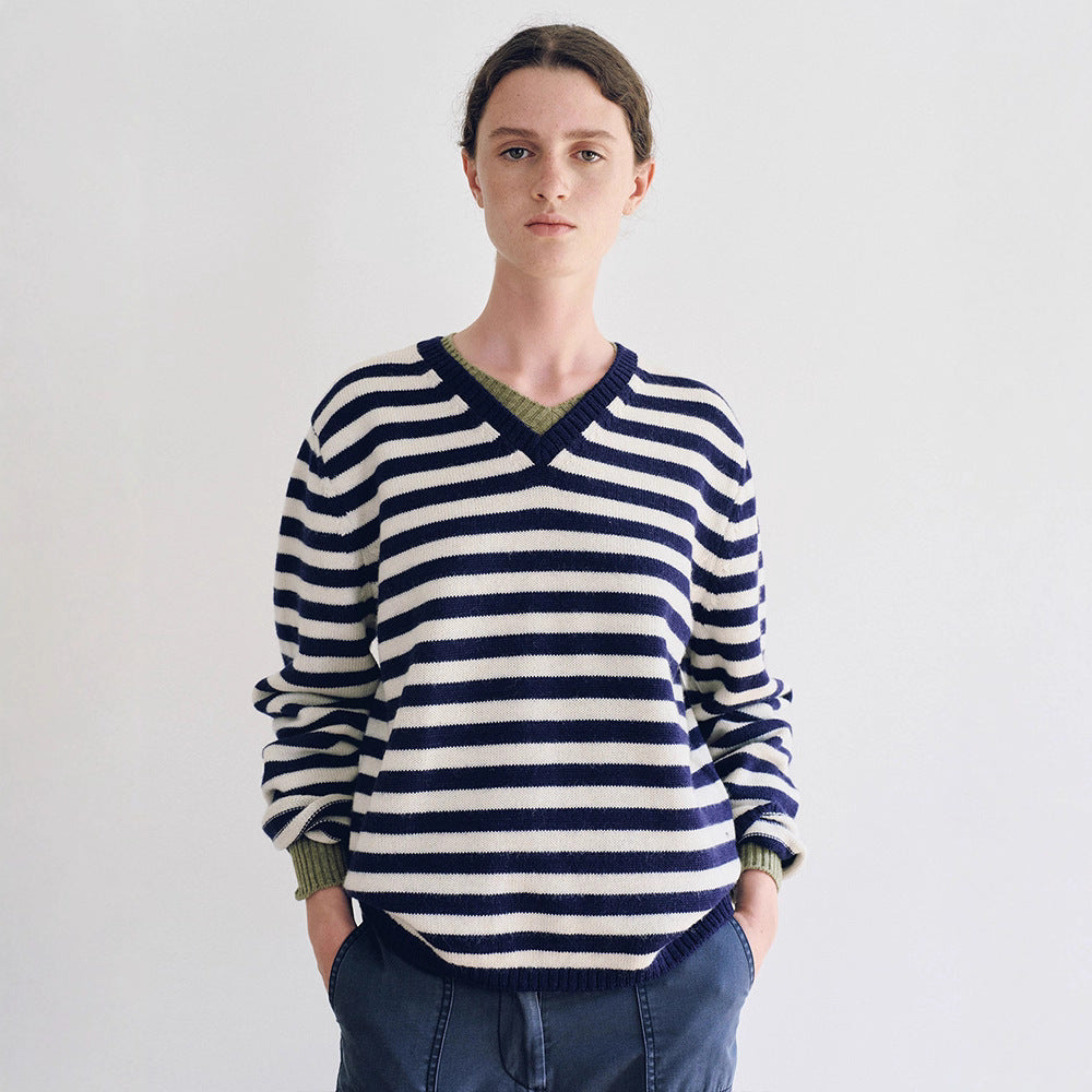 Damen Pullover V-Ausschnitt Streifenmuster Eveloria