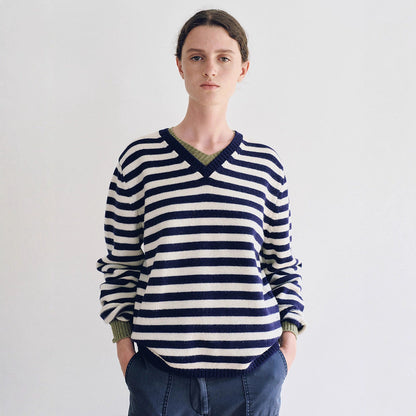 Damen Pullover V-Ausschnitt Streifenmuster Eveloria