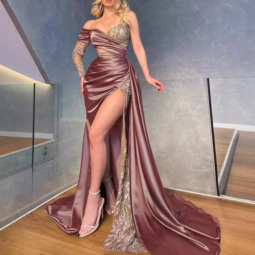 Damen Abendkleid mit Pailletten und hohem Schlitz Eveloria