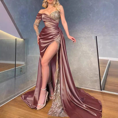 Damen Abendkleid mit Pailletten und hohem Schlitz Eveloria