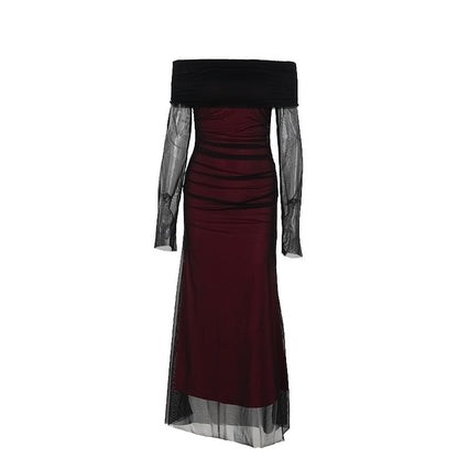 Damen Off-Shoulder Maxikleid Rüschendesign Eveloria