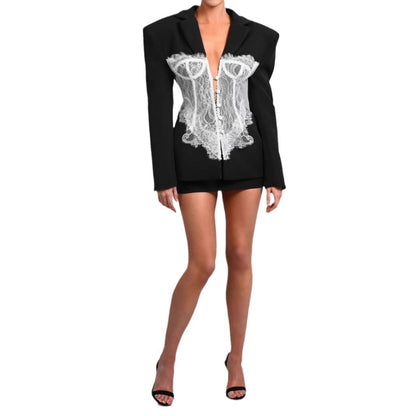 Damen Blazerjacke Spitzenoberteil Eveloria Elegantes Design
