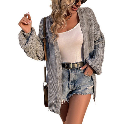 Damen Grobstrick Cardigan V-Ausschnitt Seitenschlitze Eveloria