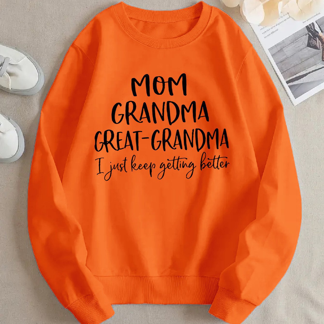 Damen Sweatshirt Familienaufdruck Bequem Grau Eveloria