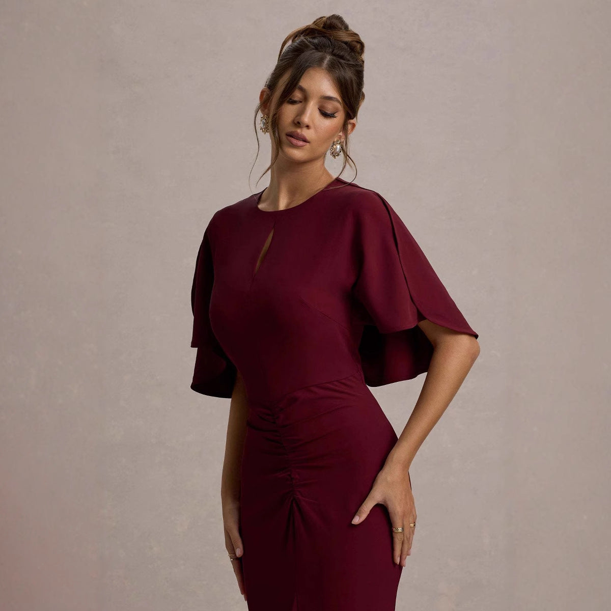 Damen Abendkleid Fließender Schnitt Kappenärmel Eveloria