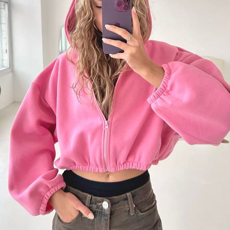 Damen Cropped Kapuzenpullover Voluminöse Ärmel Eveloria