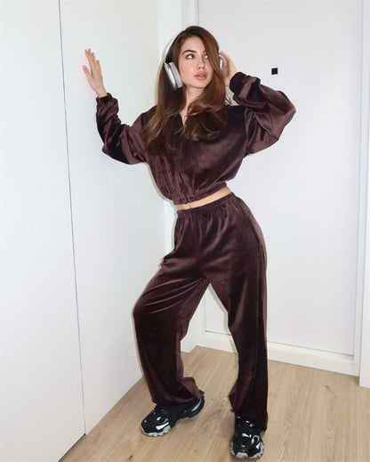 Damen Cropped Sweatshirt Set mit hoher Jogginghose