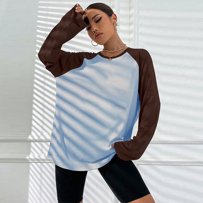 Damen Langarm-T-Shirt Raglan-Schnitt Farbblock-Design Eveloria