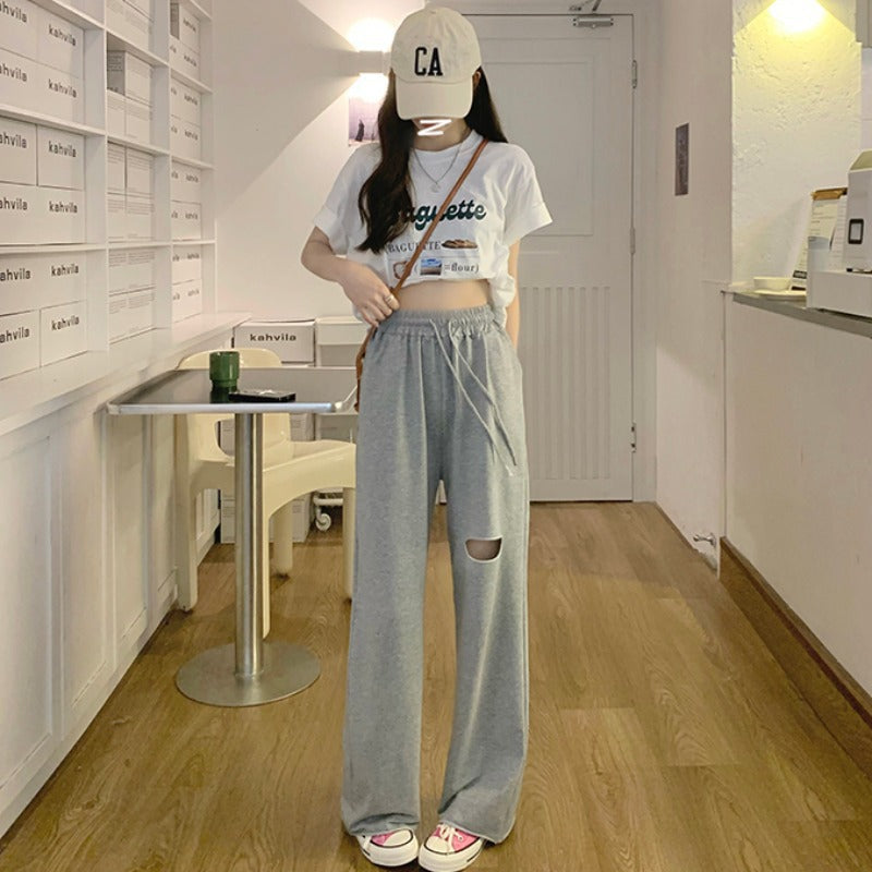 Damen Sweatpants Weit Geschnitten Elastischer Bund Schwarz - Eveloria