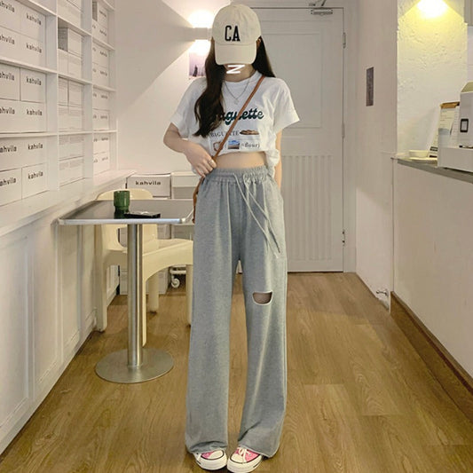 Damen Sweatpants Weit Geschnitten Elastischer Bund Schwarz - Eveloria