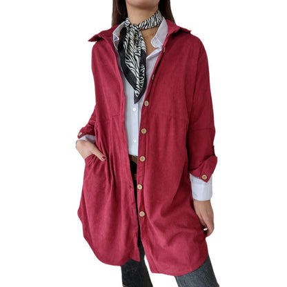 Damen Langarmhemdjacke Corddesign Strukturiert Braun