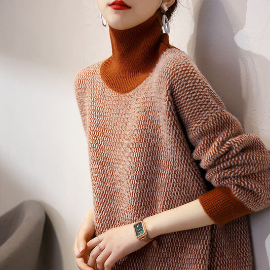 Damen Grobstrickpullover Hochkragen Strukturmuster Eveloria - Eveloria