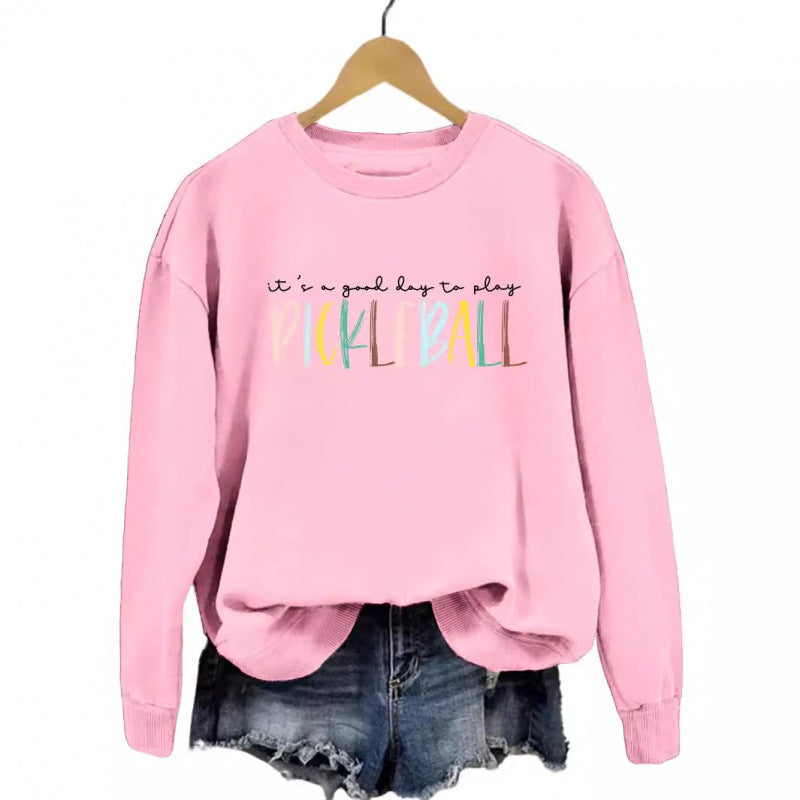 Damen Sweatshirt Bunt Pickleball-Druck Grau