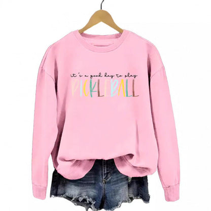 Damen Sweatshirt Bunt Pickleball-Druck Grau