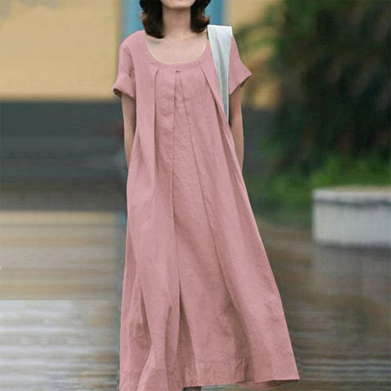 Damen Maxi-Kleid Weiter Schnitt Rundhalsausschnitt Eveloria