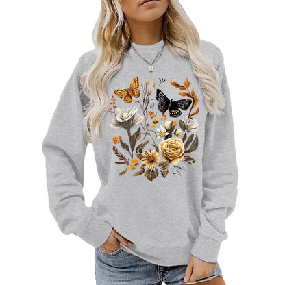 Damen Sweatshirt Floraler Druck Lässig Beige