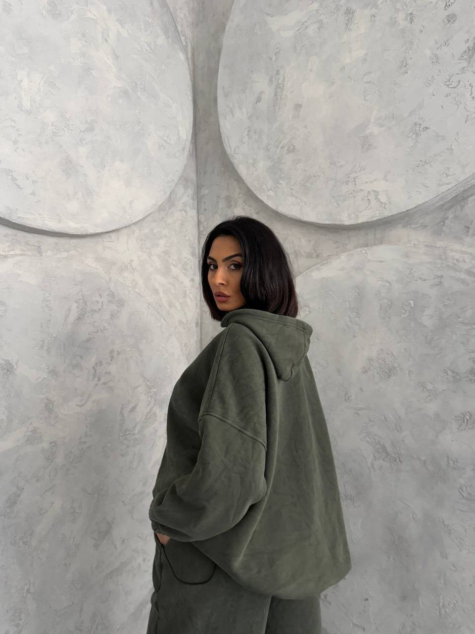 Damen Hoodie Jogginghose Set Weite Bequem Grau
