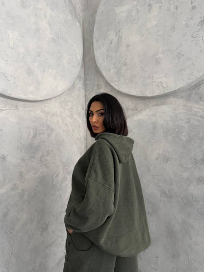 Damen Hoodie Jogginghose Set Weite Bequem Grau
