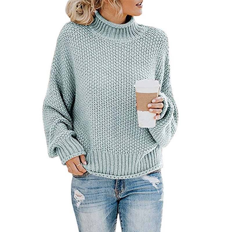 Damen Rollkragenpullover Grobgestrickt Lässiger Schnitt
