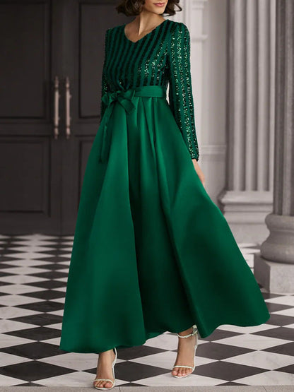 Damen Abendkleid Schimmerndes Oberteil Fließender Rock Eveloria
