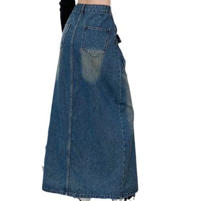 Damen Denimrock Lang Mit Taschen Blau Eveloria