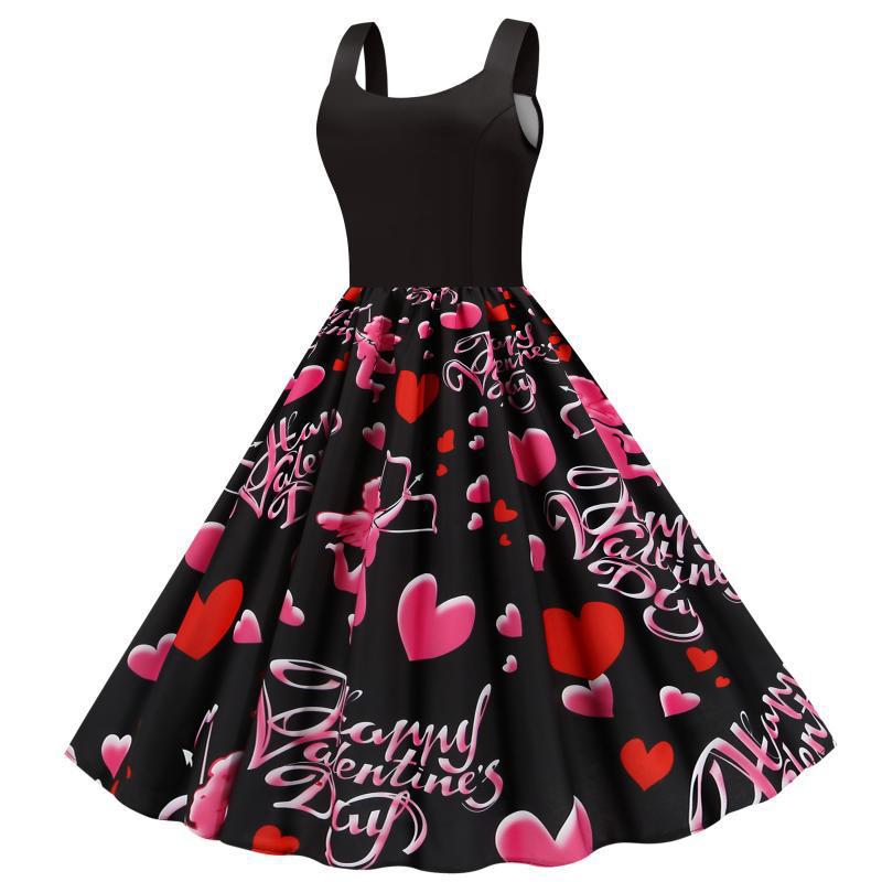 Damen Rockabilly Kleid mit Herzen A-Linie Schnitt Eveloria