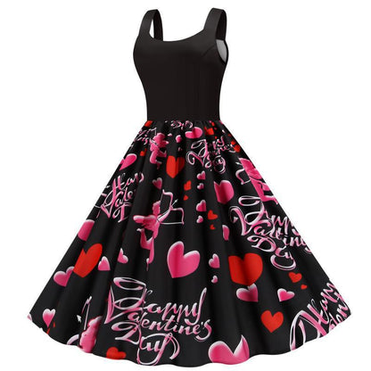 Damen Rockabilly Kleid mit Herzen A-Linie Schnitt Eveloria