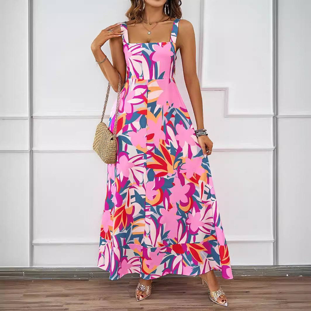 Damen Maxikleid Floralmuster Raffinierte Träger Eveloria