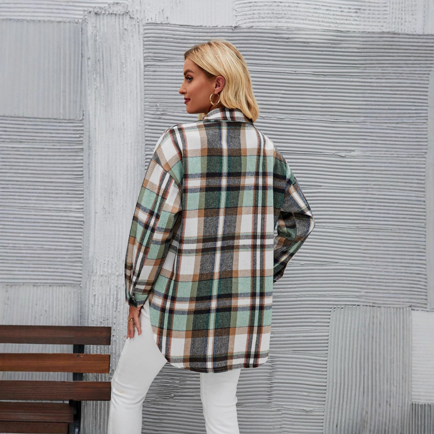 Damen Karomuster Hemdjacke Eveloria
