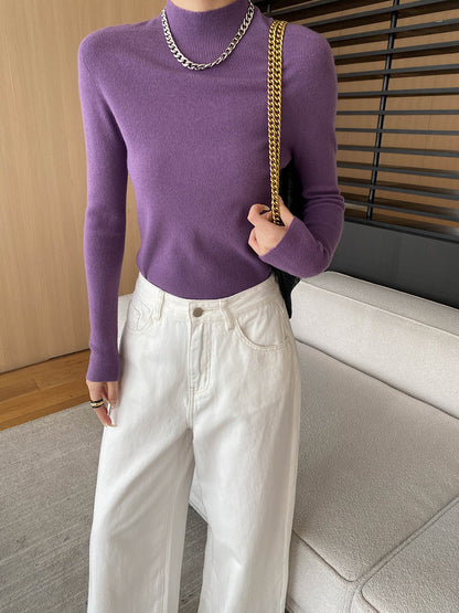 Damen Feinstrickpullover Hochkragen Elegante Passform