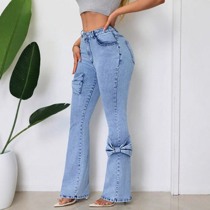 Damen Jeans Ausgestellt Dekorative Schleifen Eveloria