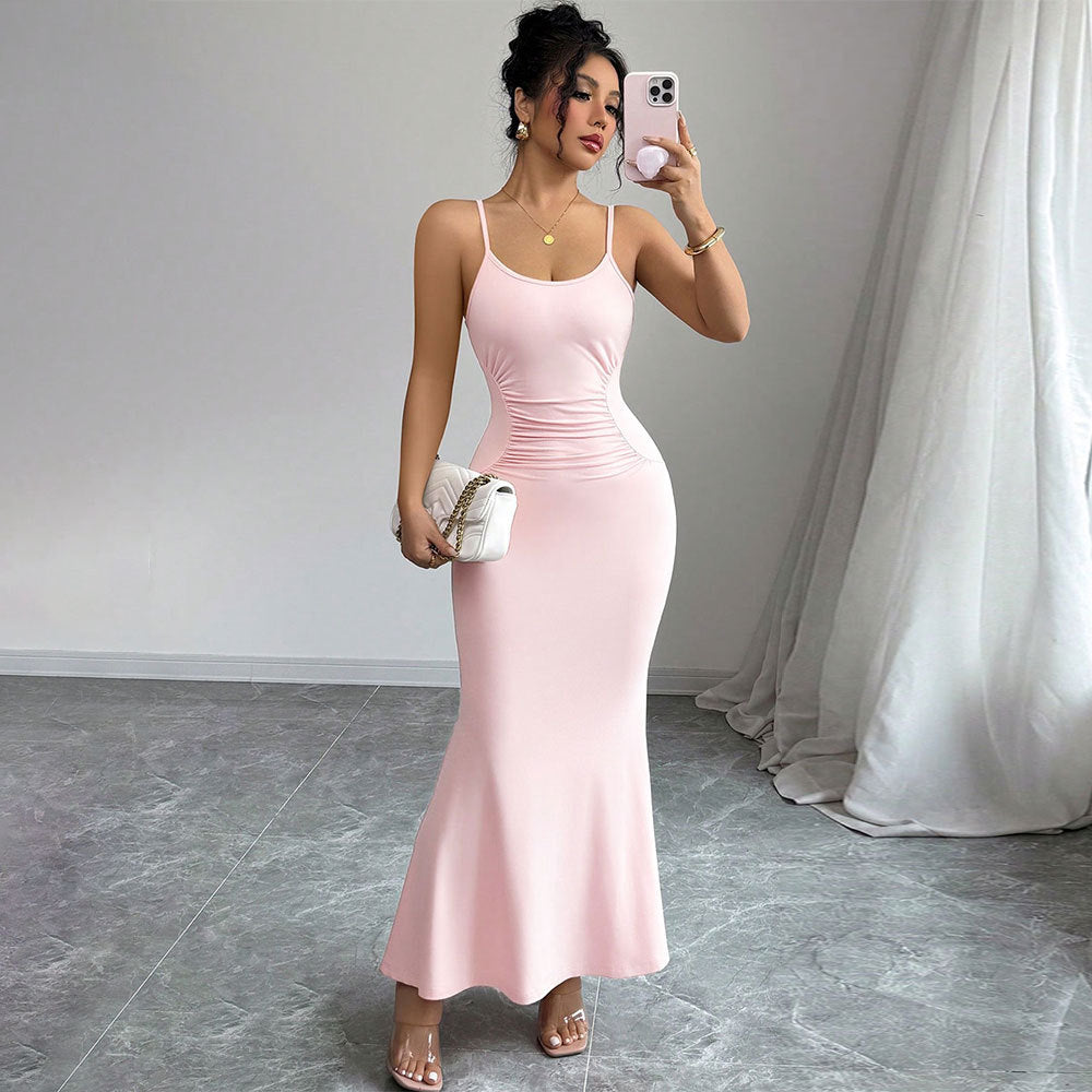 Damen Maxikleid Spaghettiträger Raffiniertes Drapierdesign Eveloria