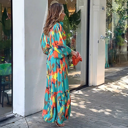 Damen Maxikleid Farbenfroh Voluminöse Ärmel Eveloria